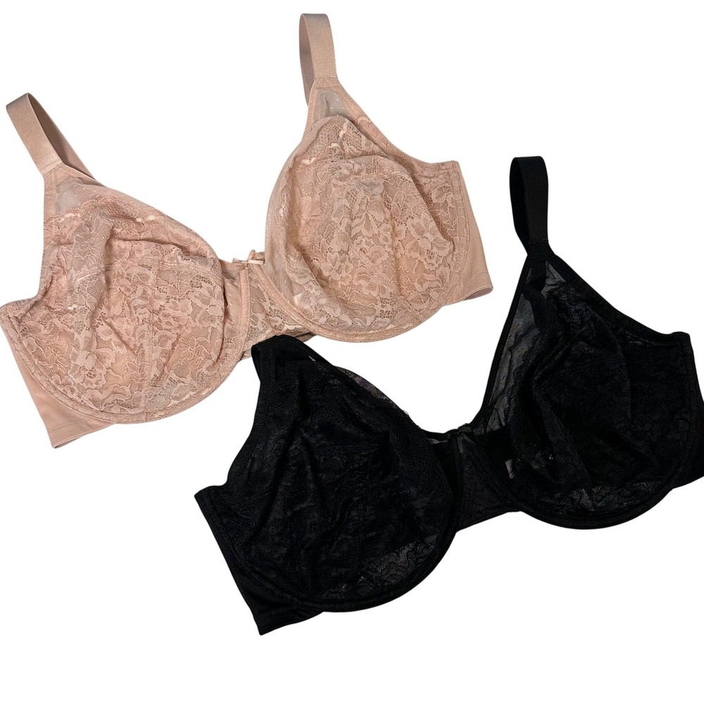 HSIA Womens 2‎ Pack Unlined Underwire Lace Bras Black Nude 40H Full Coverage